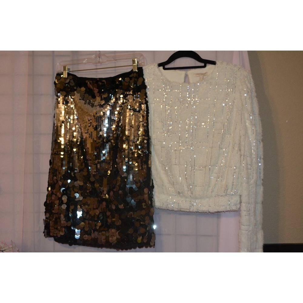 Skies are Blue Silver sequin Midi Skirt BNWT Sz M